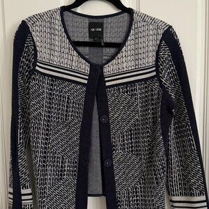 Nic + Zoe Cardigen Jacket-Navy and White/Light grey